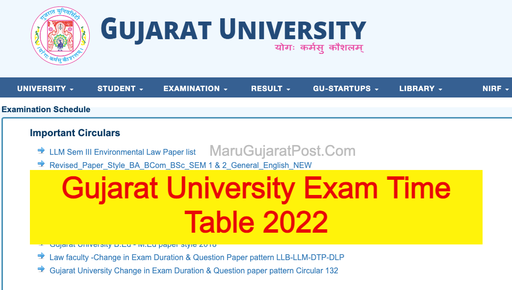 Gujarat University Exam Time Table 2022 BA BSc B.Ed LLB BBA MA MSW