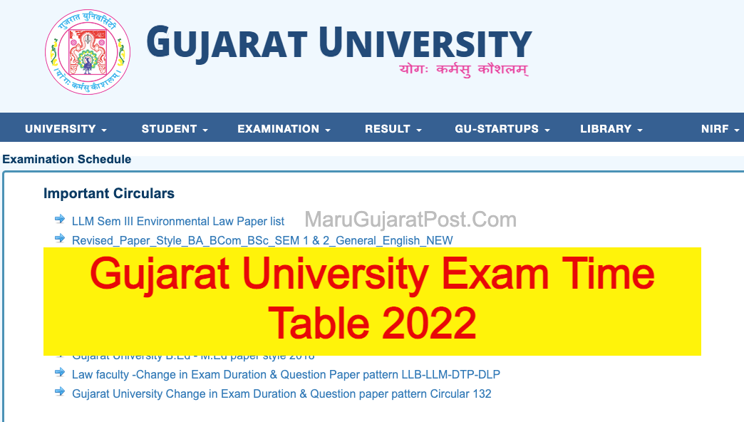 Gujarat University Exam Time Table 2022 BA BCom BSc B Ed LLB BBA MA MSW 