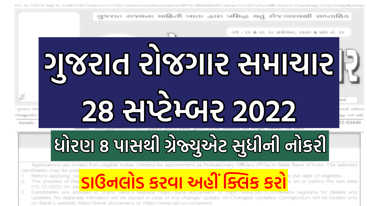 Gujarat Rojgar Samachar Date 28/09/2022, Download PDF